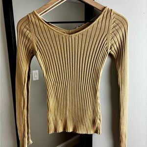Anna Quan Elsa camel tan ribbed V-Neck Sweater cotton